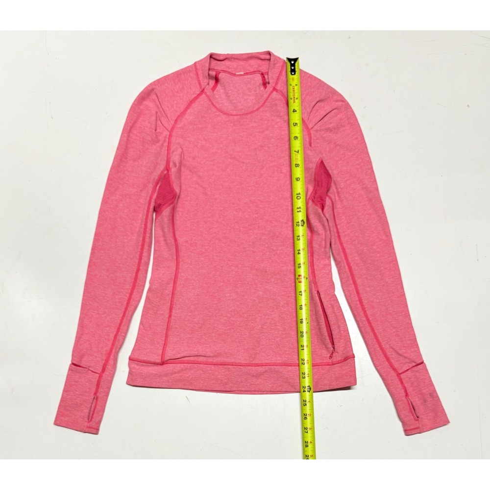 Lululemon Think Fast Pink Heathered Long‎ Sleeve Thumbhole Zip Pocket Size 4